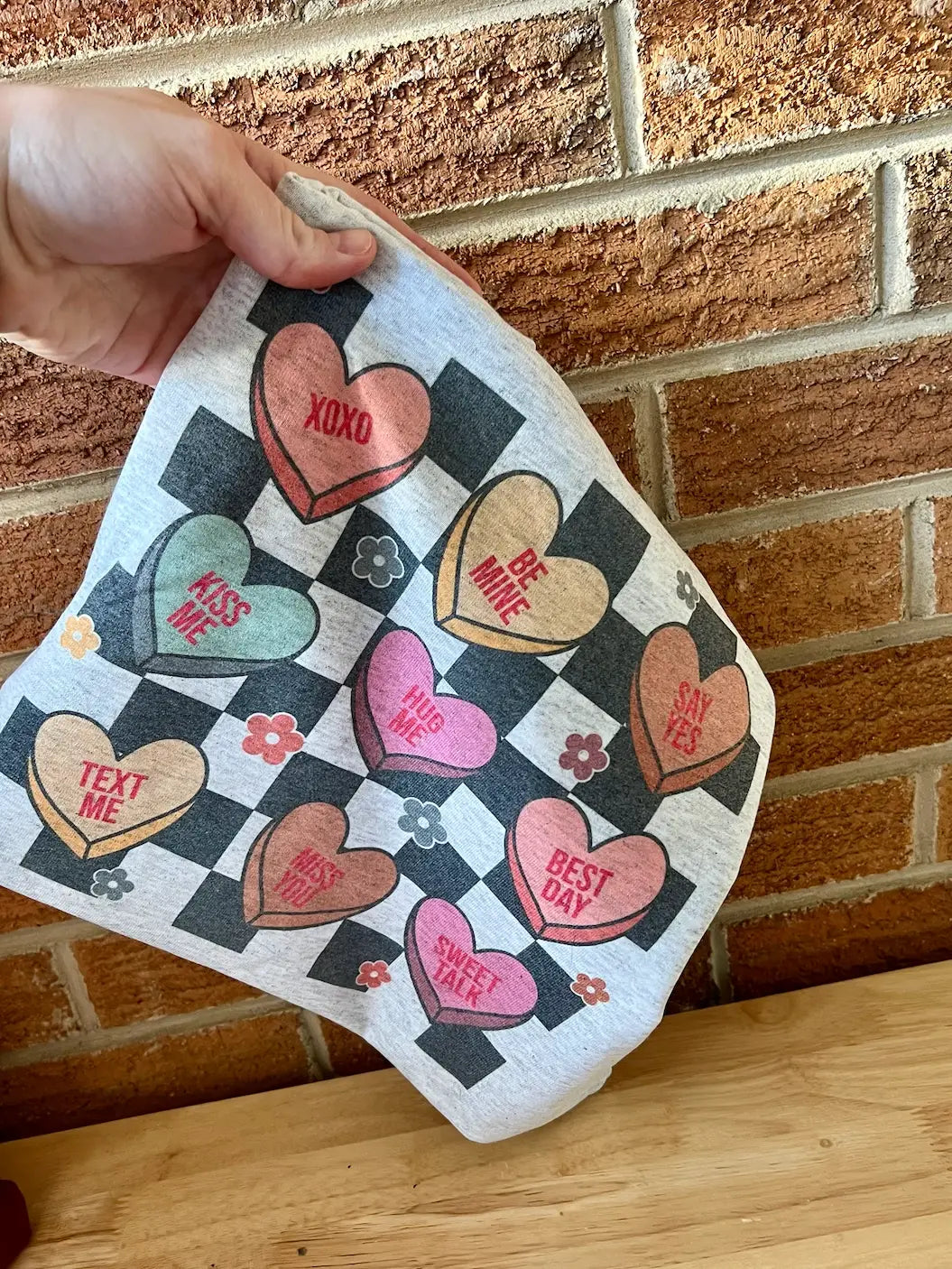 Checkered Conversation Heart Valentines Day Graphic Tee