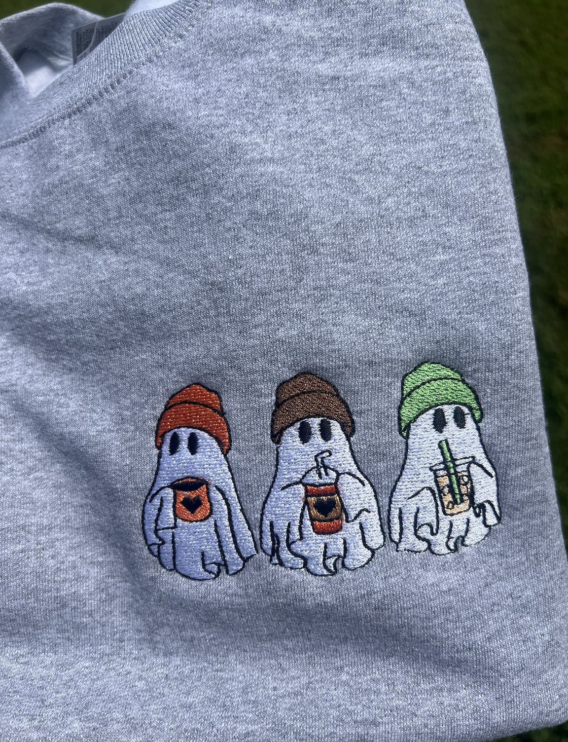 Three Coffee Ghost Embroidered Sweatshirt