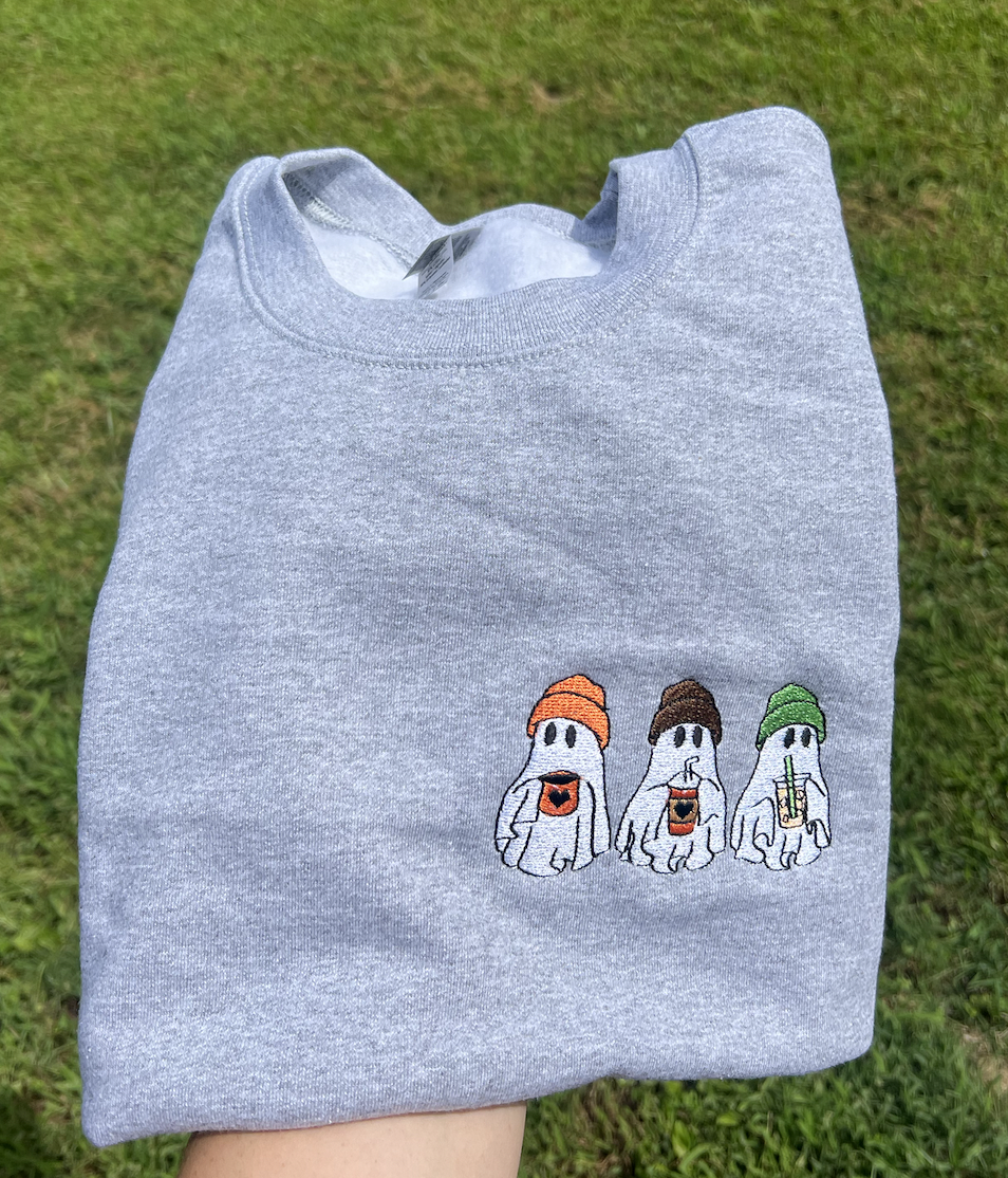 Three Coffee Ghost Embroidered Sweatshirt