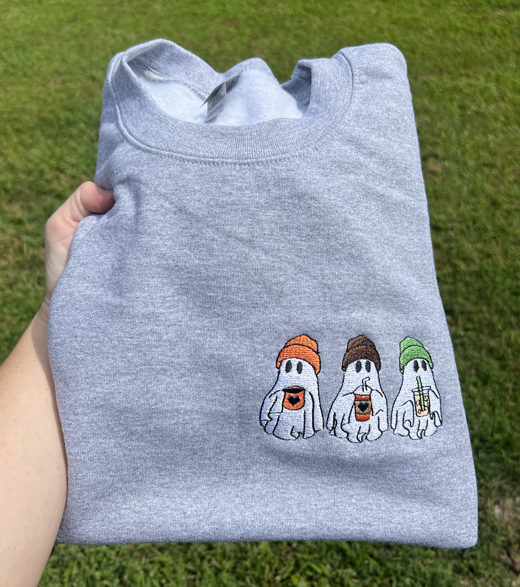 Three Coffee Ghost Embroidered Sweatshirt