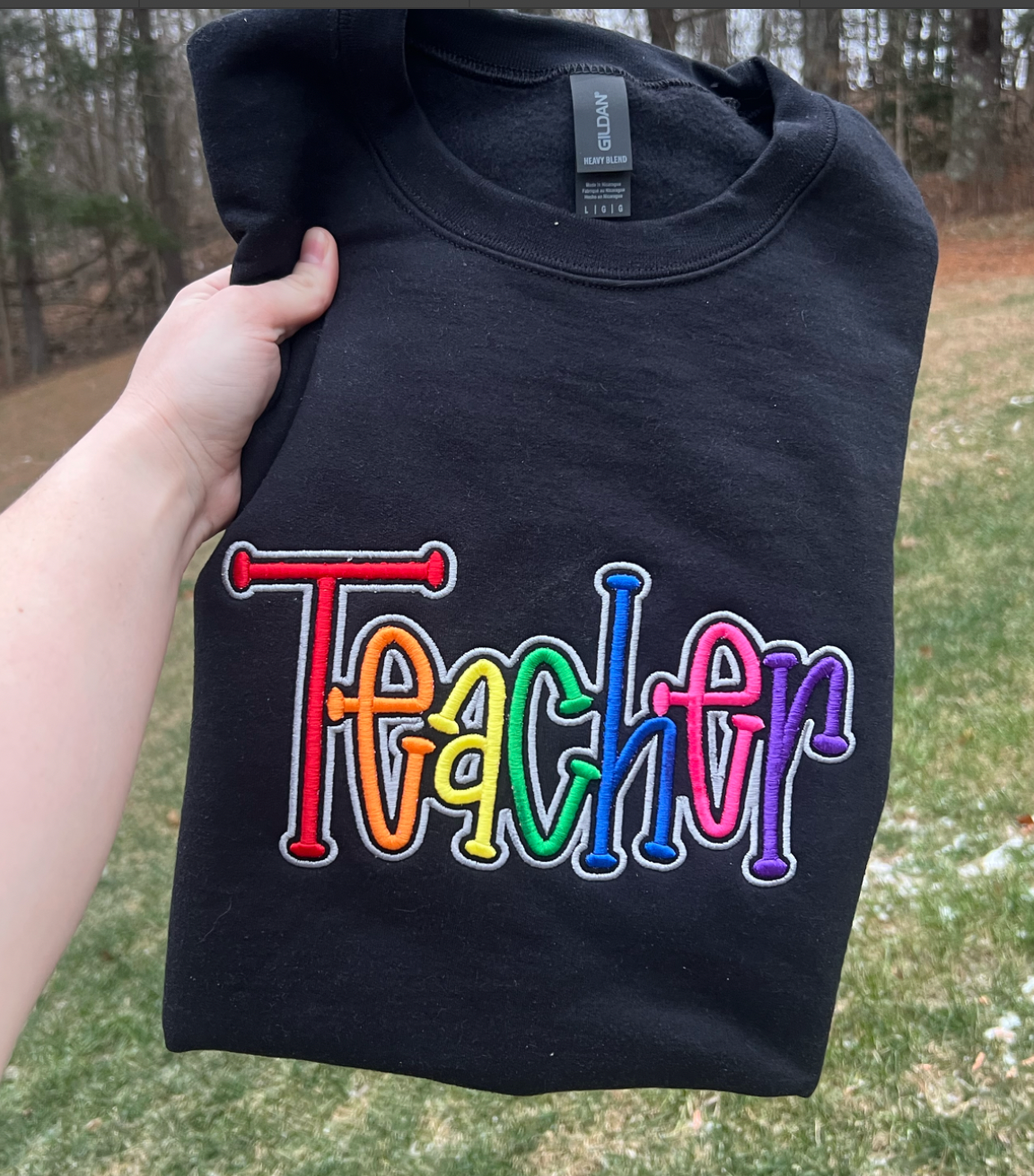 Teacher Embroidered Puff Sweatshirt