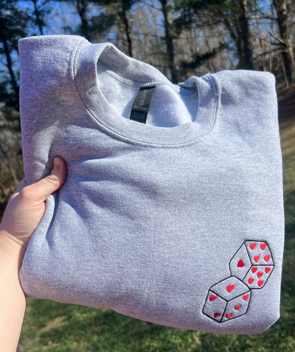 Valentines Day Love Dice Embroidered Sweatshirt