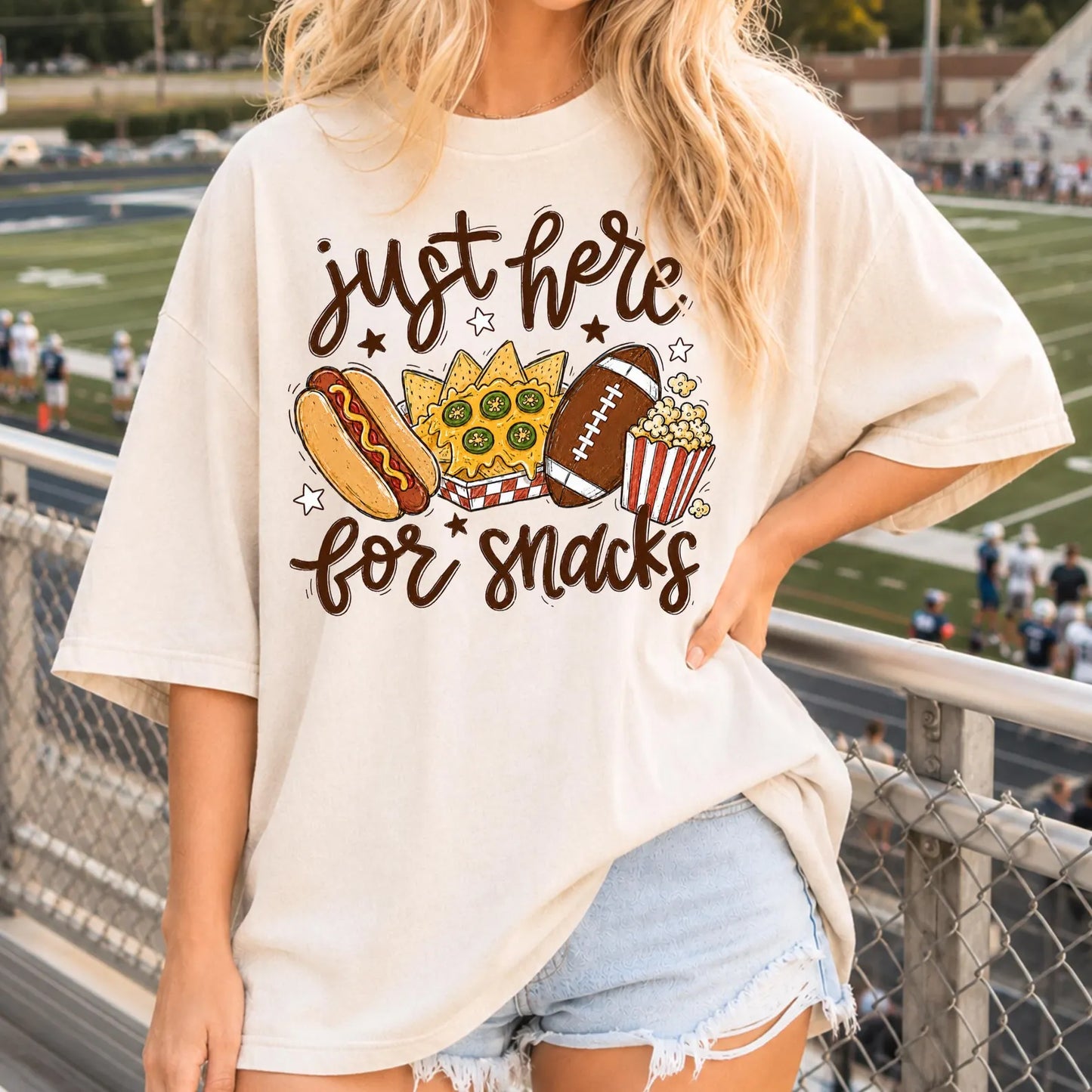 Just Here For Snacks Football Season Graphic Tee