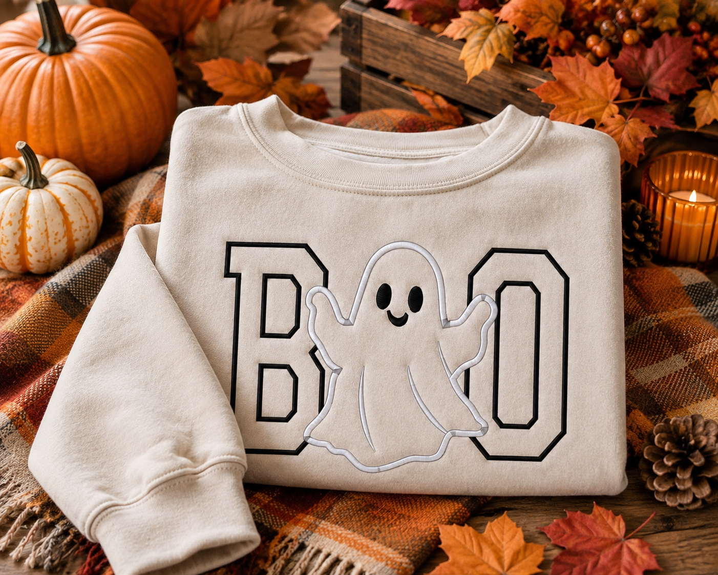 Boo Ghost Embroidered Sweatshirt