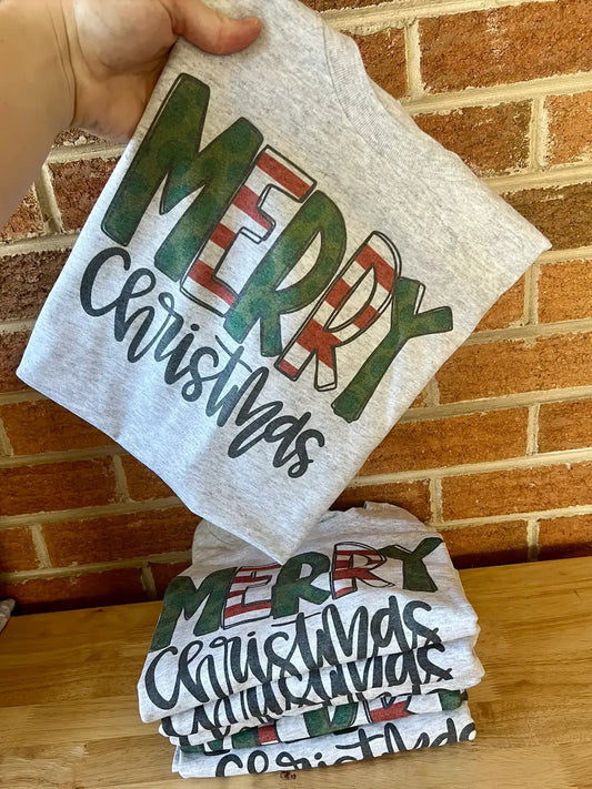 Merry Christmas Polka Dot Stripes Christmas Tee