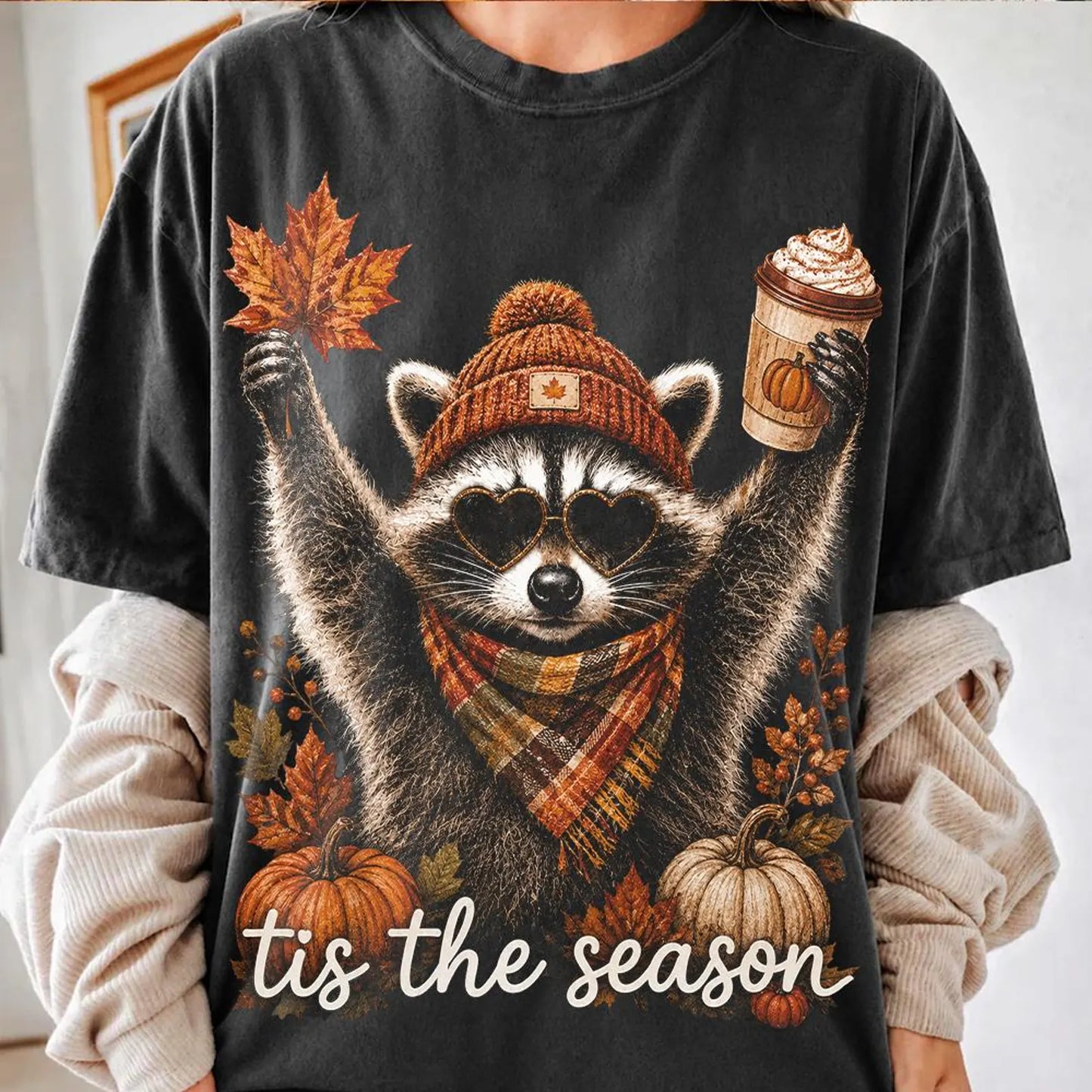 Tis The Season Racoon Fall Graphic Tee